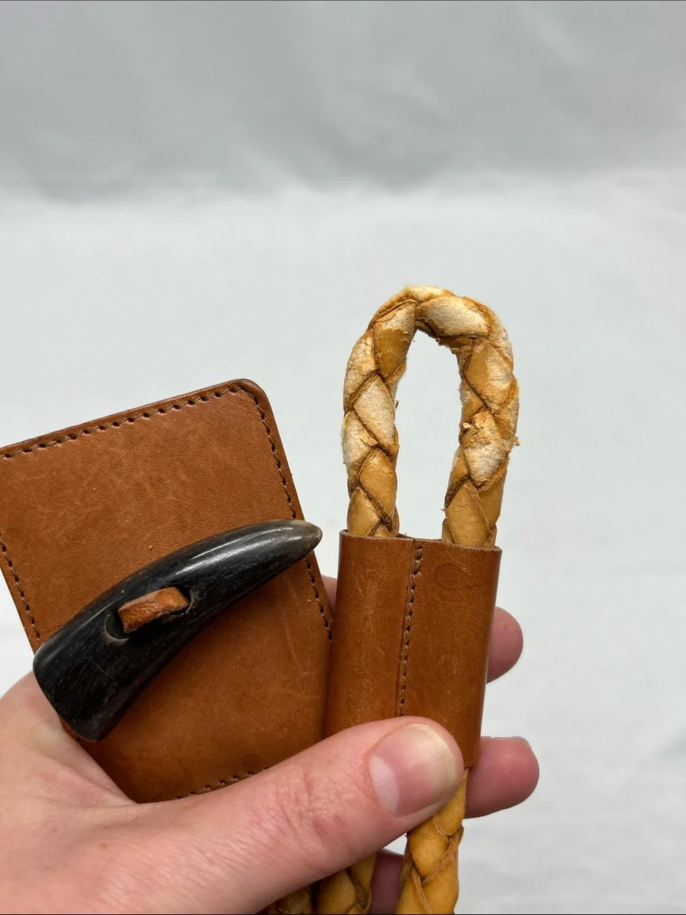 Vintage 1990s Burberry Double Woven Leather Rope Belt w/ Horn Toggle